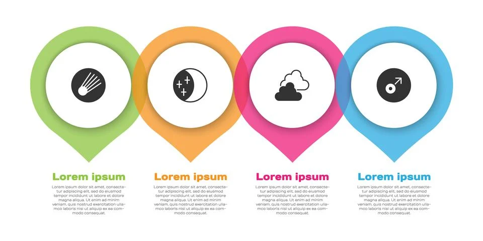 Set Comet, Eclipse of the sun, Cloudy weather and Mars symbol. Business Ilustração Stock