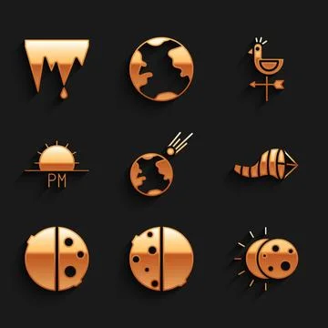 Set Comet falling down fast, Eclipse of the sun, Cone meteorology windsock wind Ilustração Stock