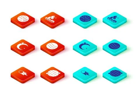 Set Comet falling down fast, Planet, Moon and stars, Mars rover and  icon. .. Illustrazione stock