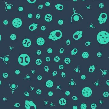 Set Comet, Symbol Pluto, Pisces zodiac and Full moon on seamless pattern. V.. Stock Illustration