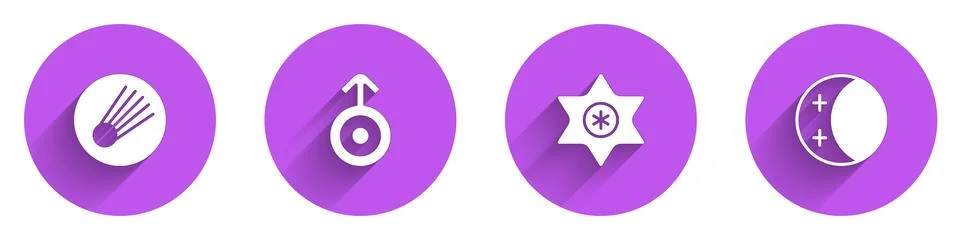 Set Comet, Symbol Uranus, Falling star and Eclipse of the sun icon with lon.. Stockillustratie