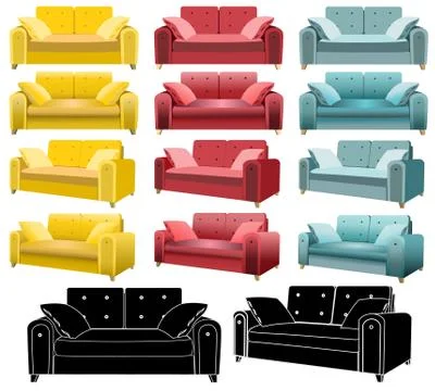 A set of comfortable sofas with different turns Stock Illustration