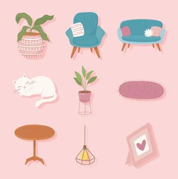 Set of comfy home Stock Illustration