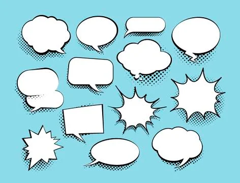 Set of comic art speech bubbles with halftone. Vector illustration Stock Illustration