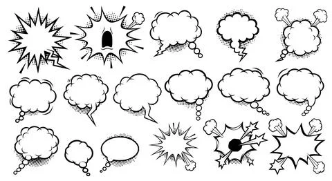 A set of comic book style speech bubbles and thought clouds Stock Illustration