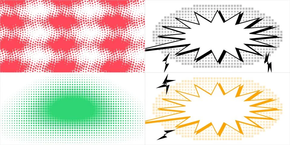 Set of Comic Book Style Speech Bubbles and Halftone Pattern Vector Background Stockillustratie