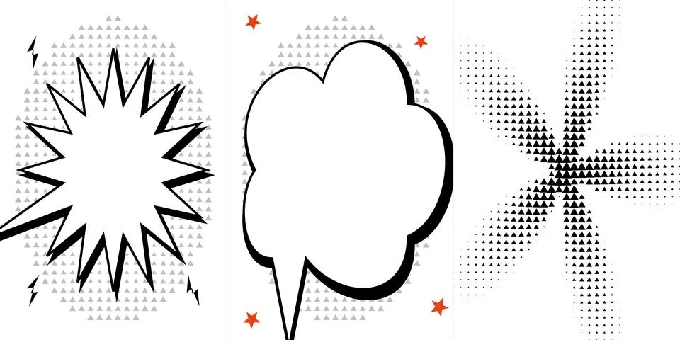 Set of Comic Book Style Speech Bubbles and Explosive Graphic Elements イラスト素材