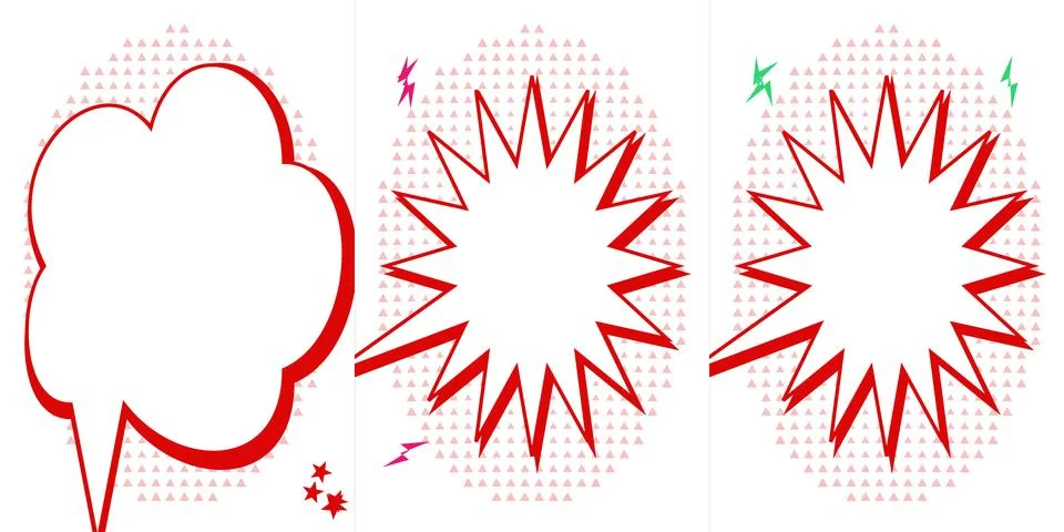 Set of Comic Book Style Speech Bubbles Featuring Explosive Action Elements .. イラスト素材