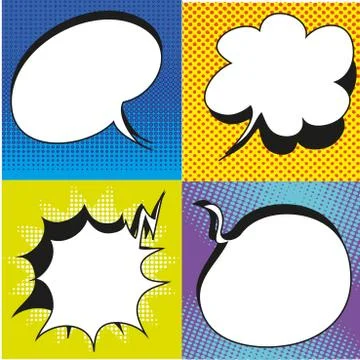 A set of comic bubbles and elements with halftone shadows. イラスト素材