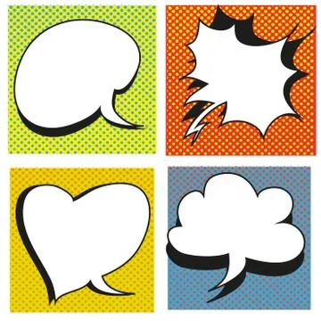 A set of comic bubbles and elements with halftone shadows. Stock Illustration