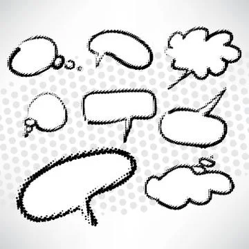 Set of comic bubbles and elements with halftone Illustrazione stock