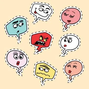 Set of comic bubbles face Emoji emoticon smiley Illustrazione stock