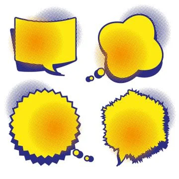 A set of comic bubbles with halftone shadows. Stock Illustration