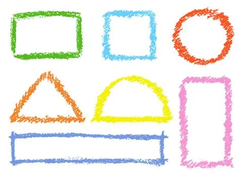 Set of comic colorful design elements. Crayon chalk hand drawn frames Stock Illustration