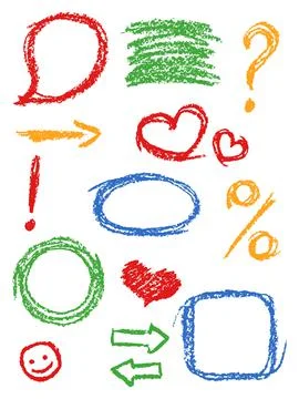 Set of comic colorful design elements. Crayon chalk hand drawn frame Illustrazione stock