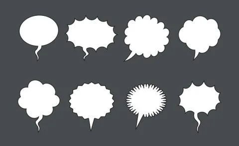 Set of comic speech balloons on grey background. Vector Illustration. Illustrazione stock