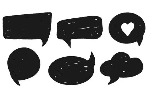 Set comic speech bubble grunge doodle cloud in cartoon style isolated on white Illustrazione stock