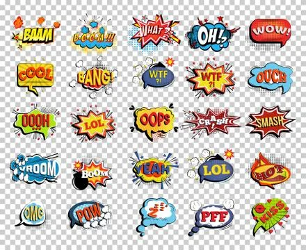 Set of comic speech bubble or sound replicas Stock Illustration