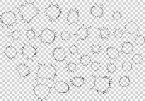 Set of Comic Speech Bubbles and Explosive Burst Shapes, Black Outlines on Transp イラスト素材