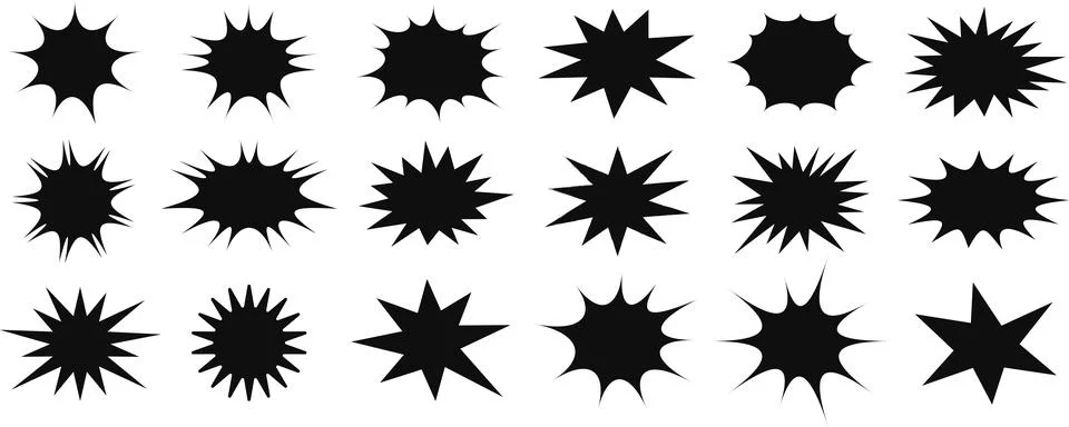 Set of Comic Speech Bubbles and Explosion Starburst Shapes Design 库存插图