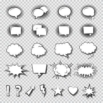 Set of Comic Speech Bubbles. Cartoon Flat Vector Illustration. Illustrazione stock