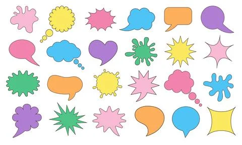 Set of comic speech bubbles. Chat message colored line icons. Thinking sign.. Stock Illustration