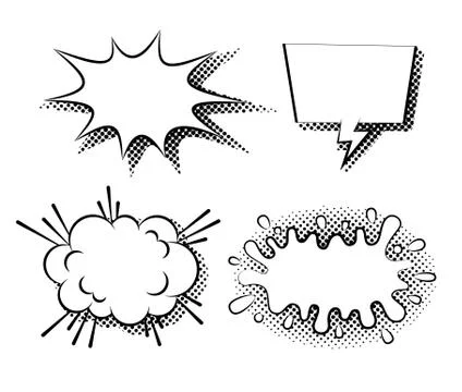 Set of comic speech bubbles of different shapes with halftone dotted shadows Stock Illustration