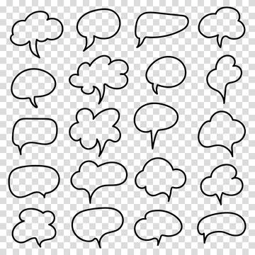 Set of comic speech bubbles on transparent background. Vector illustration. Stock Illustration