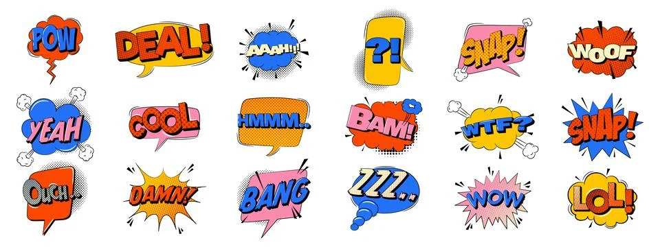 Set of comic speech bubbles in trendy retro style Stock Illustration