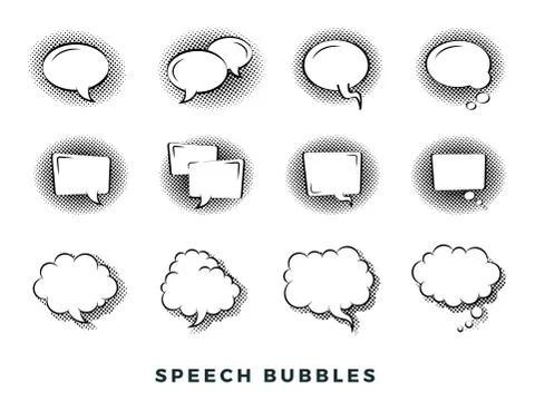 Set of comic speech bubbles vector flat icons. Vintage design, pop art style 스톡 일러스트