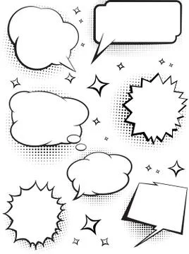 Set of comic speech talking bubbles with dots shadow. Vector illustration. Stock Illustration