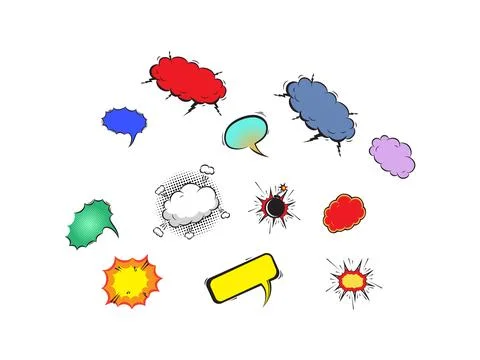 Set of comic style empty speech bubbles in silhouette format isolated on whit Illustrazione stock