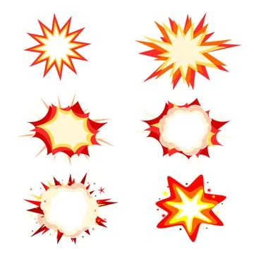 Set of comic style explosion bubbles on white background Illustrazione stock