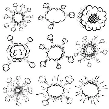 Set of comic style explosions and bubbles. Design element for poster,card, ba Stock Illustration