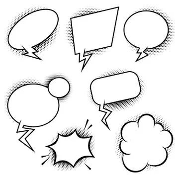 Set of comic style speech balloons. Design elements for poster, banner, card. Illustrazione stock