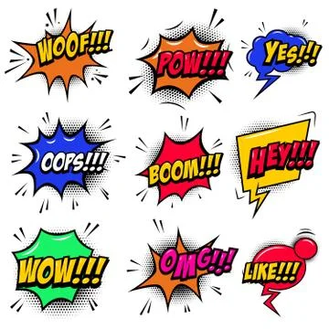 Set of comic style speech bubbles with sound text effects. Design element for Stock Illustration