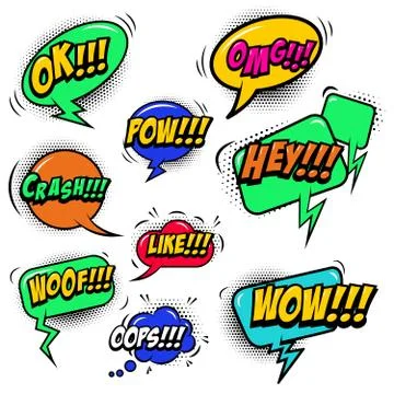 Set of comic style speech bubbles with sound text effects. Design element for Stock Illustration