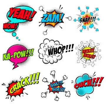 Set of comic style speech bubbles with sound text effects. Design element for Stock Illustration