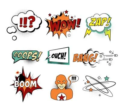 Set of Comic Text, Pop Art style Illustrazione stock