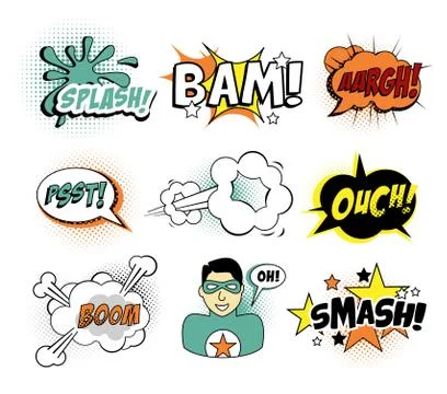 Set of Comic Text, Pop Art style Illustrazione stock