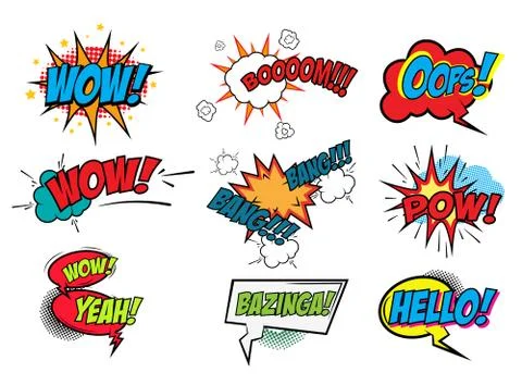 Set of Comic Text, Pop Art style Free Stock Illustration