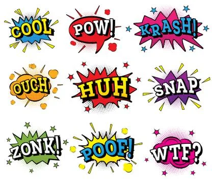 Set of Comic Text in Pop Art Style. Stock Illustration