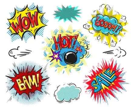 Set of Comic Text, Pop Art comic style. Illustrazione stock