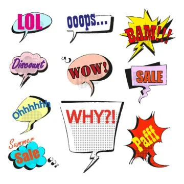 Set of Comic Text, Pop Art style. Stock Illustration