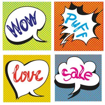 Set of Comic Text, Pop Art style. Stock Illustration