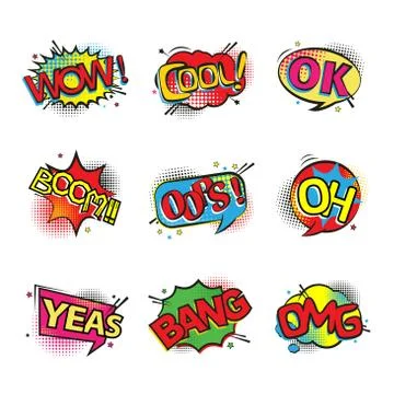Set of comic text, pop art style or Comic speech bubbles set with different e Illustrazione stock