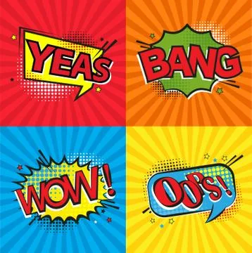 Set of comic text, pop art style or Comic speech bubbles set with different e Illustrazione stock