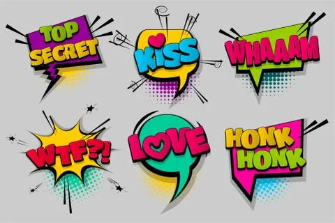Set comic text speech bubble pop art Stock Illustration