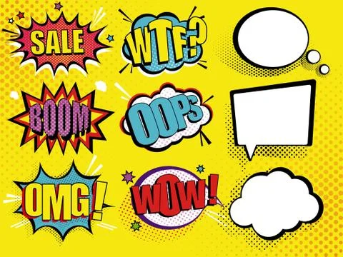 Set of Comic Text, Vector Comic Speach, Pop Art style. Illustrazione stock