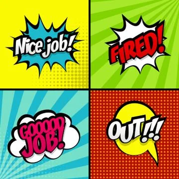 Set comic work sound effects vector pop art style Stock Illustration